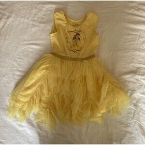5T Disney Princess girl clothes - 1 piece dress | solid yellow & Belle theme